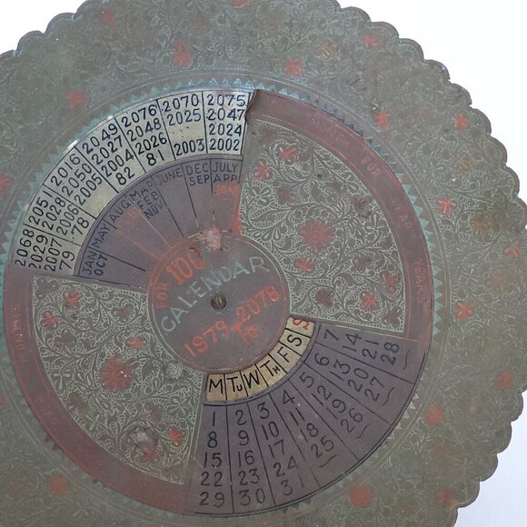 100 Year Perpetual Calendar Brass Stand Up 1979-2078 Desktop Disc w Stand UNIQUE - Picture 9 of 10